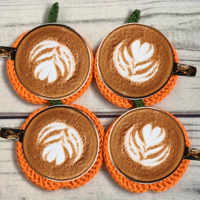 Crochet Drink Coasters, Handmade Pumpkin Crochet Coaster 10 cm, Halloween Decorations and Autumn Decor for Coffee Table_02