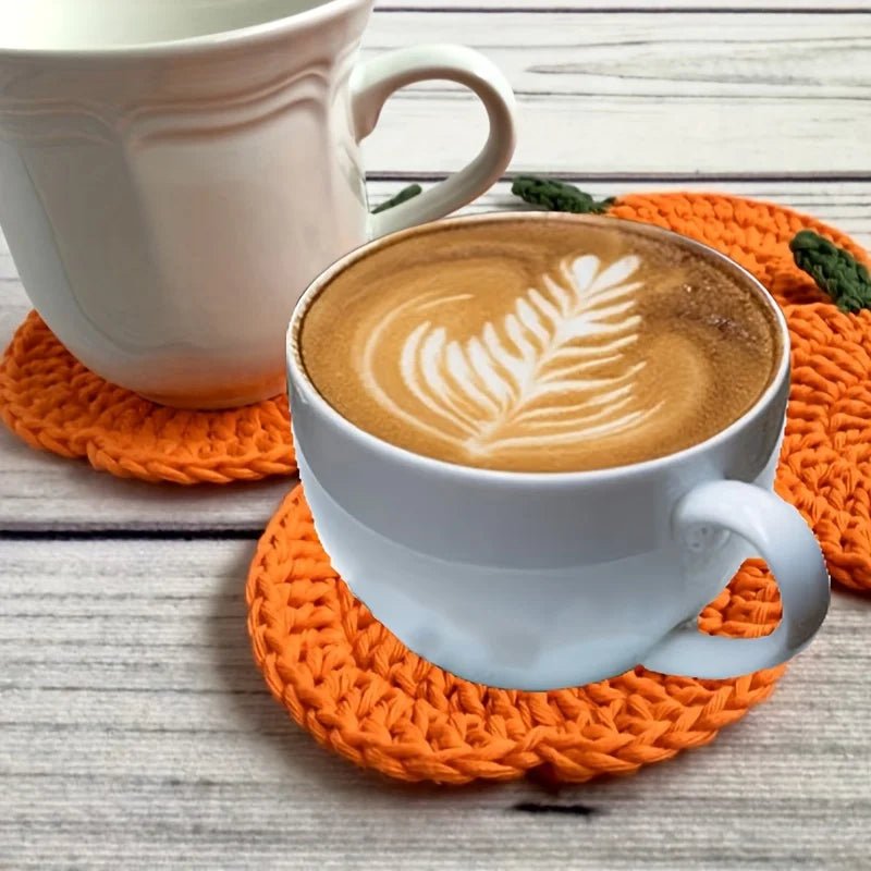 Crochet Drink Coasters, Handmade Pumpkin Crochet Coaster 10 cm, Halloween Decorations and Autumn Decor for Coffee Table_03