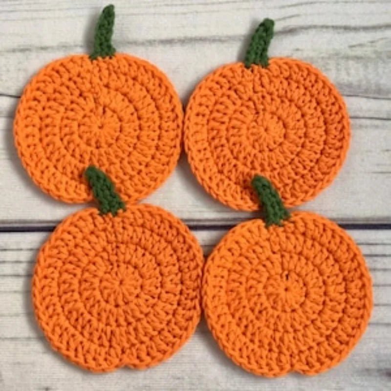 Crochet Drink Coasters, Handmade Pumpkin Crochet Coaster 10 cm, Halloween Decorations and Autumn Decor for Coffee Table_04