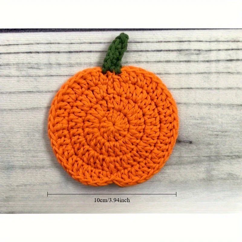 Crochet Drink Coasters, Handmade Pumpkin Crochet Coaster 10 cm, Halloween Decorations and Autumn Decor for Coffee Table_05
