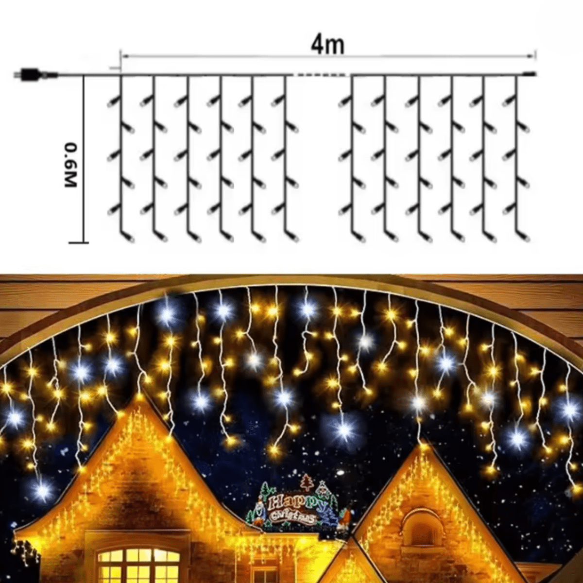 Outdoor Fairy Lights, LED Curtain Lights 4 x 0.6 m with 96 Bright White LEDs, Garden Lights for Patio and Pergola_06