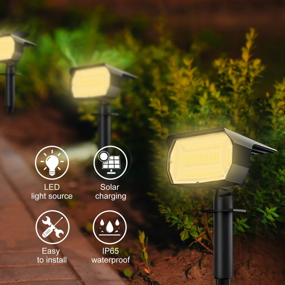 Outdoor Wall Lights, Solar Garden Lights, Outdoor Solar Lights with Spotlight Beam and 3 Brightness Levels_03