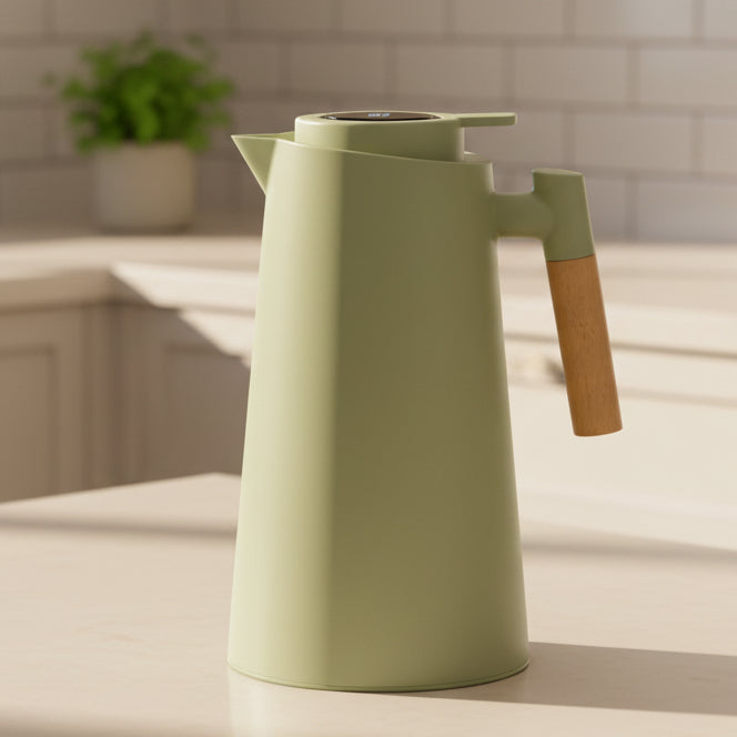 Thermos Flask 1 Litre, Hot Drinks Flask with Temperature Display, Double Walled Thermal Flask with Wooden Handle_00