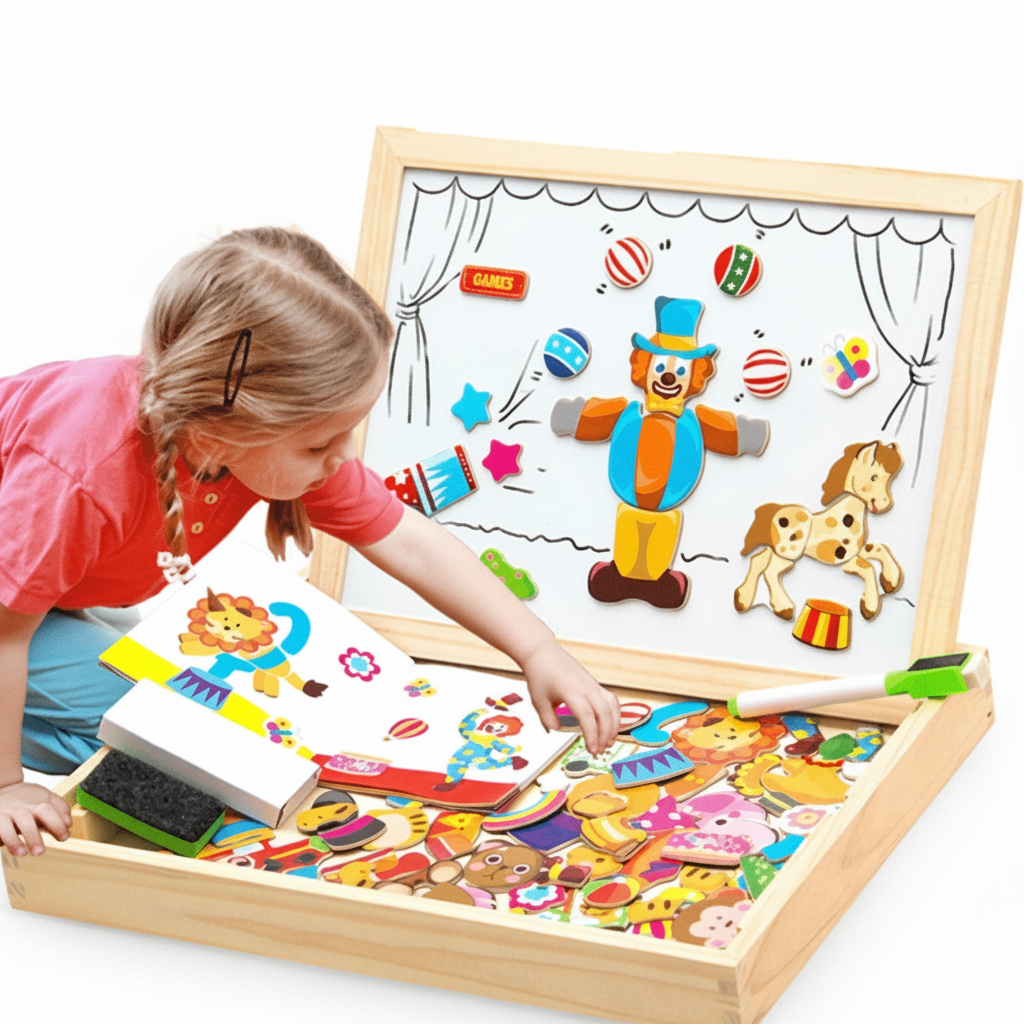 Magnetic Board for Kids, Drawing Board with Magnetic Cards, 3D Wooden Puzzle and Magnetic Game, Wooden Toys for Travel_03