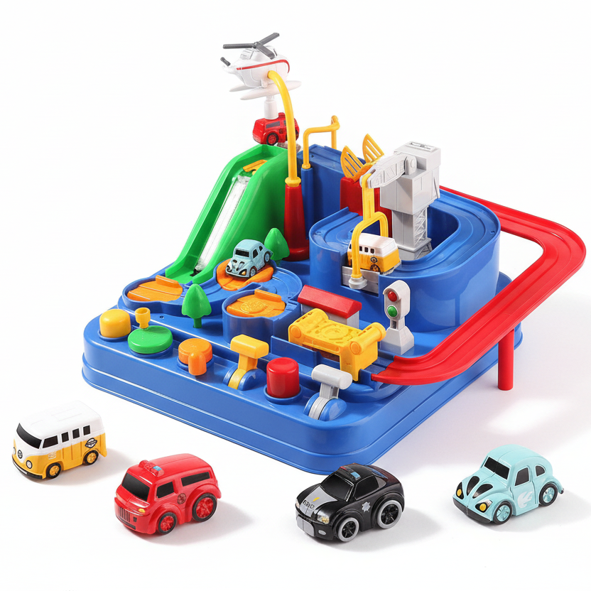 Toy Town Playset with 4 Cars and Helicopter, Toy Train, Toy Crane, Role Play Toys for Small World Play_09