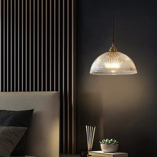 LuminaDome | Elegant Ribbed Glass Pendant Light Fixture 0