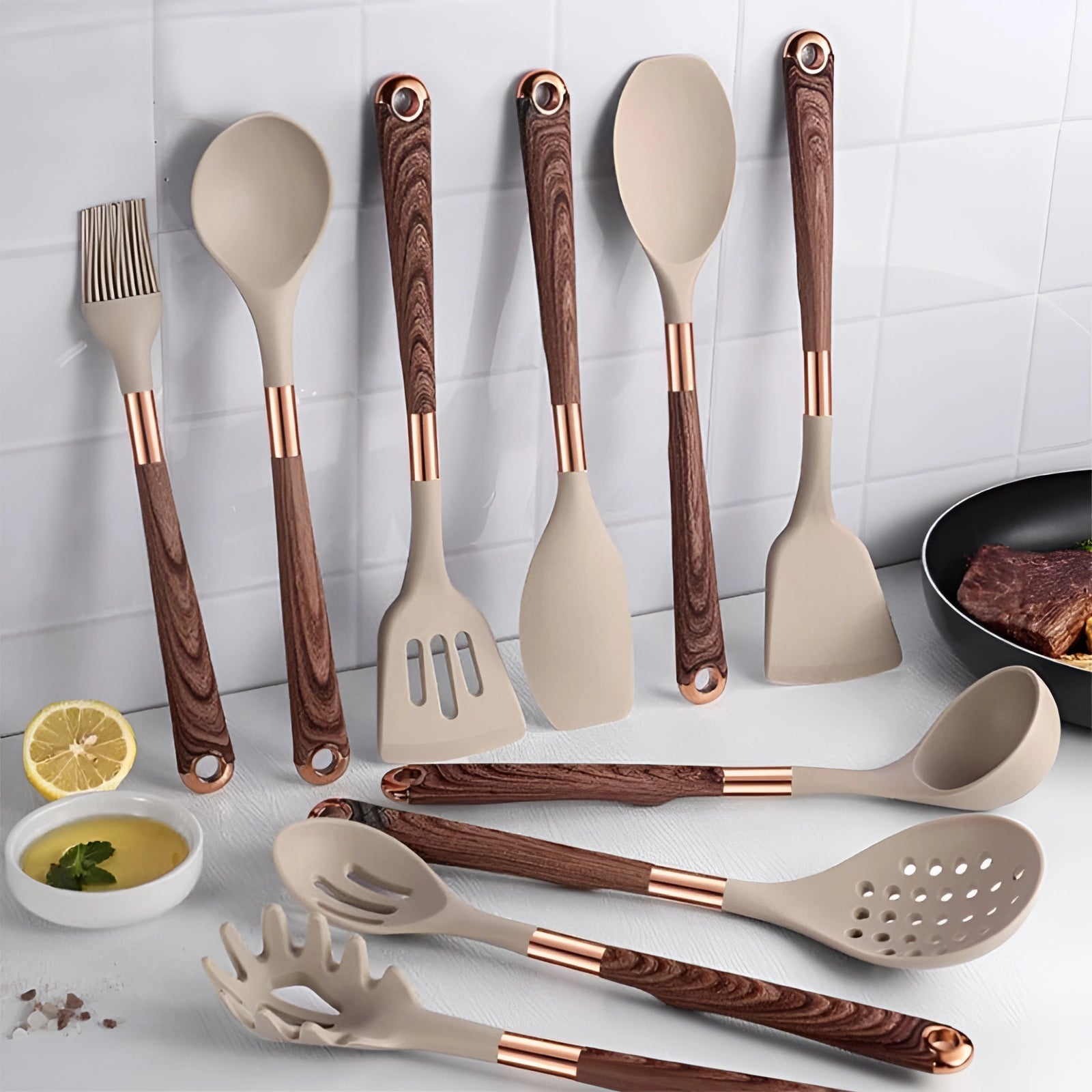 Luxury Kitchen Utensil Set | Silicone Cooking Tools with Ergonomic Design | 10-Piece Kitchenware for Effortless Cooking