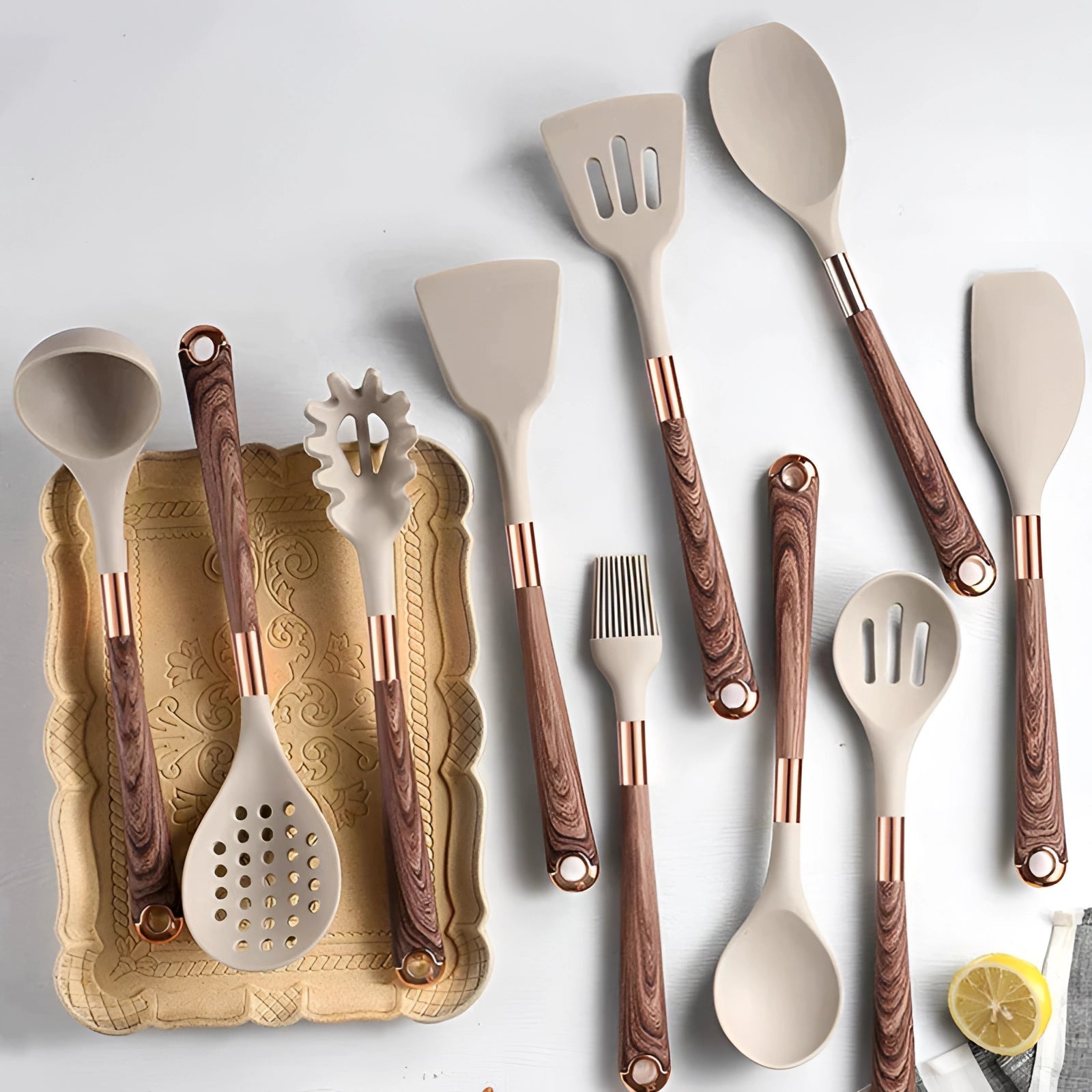 Luxury Kitchen Utensil Set | Silicone Cooking Tools with Ergonomic Design | 10-Piece Kitchenware for Effortless Cooking