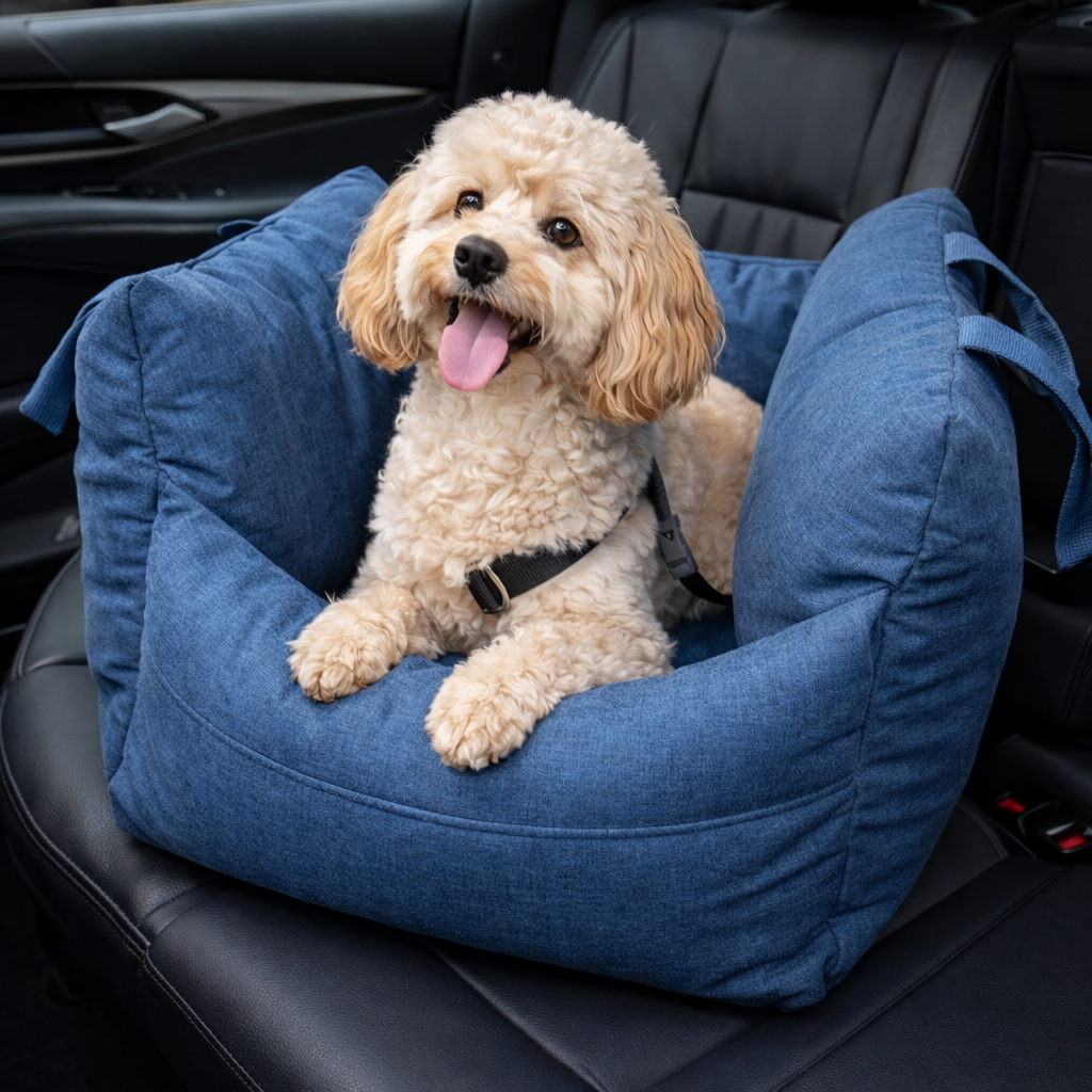 Luxury Waterproof Dog Car Seat with Adjustable Safety Leashes | Cozy Travel Bed for Secure Rides 5