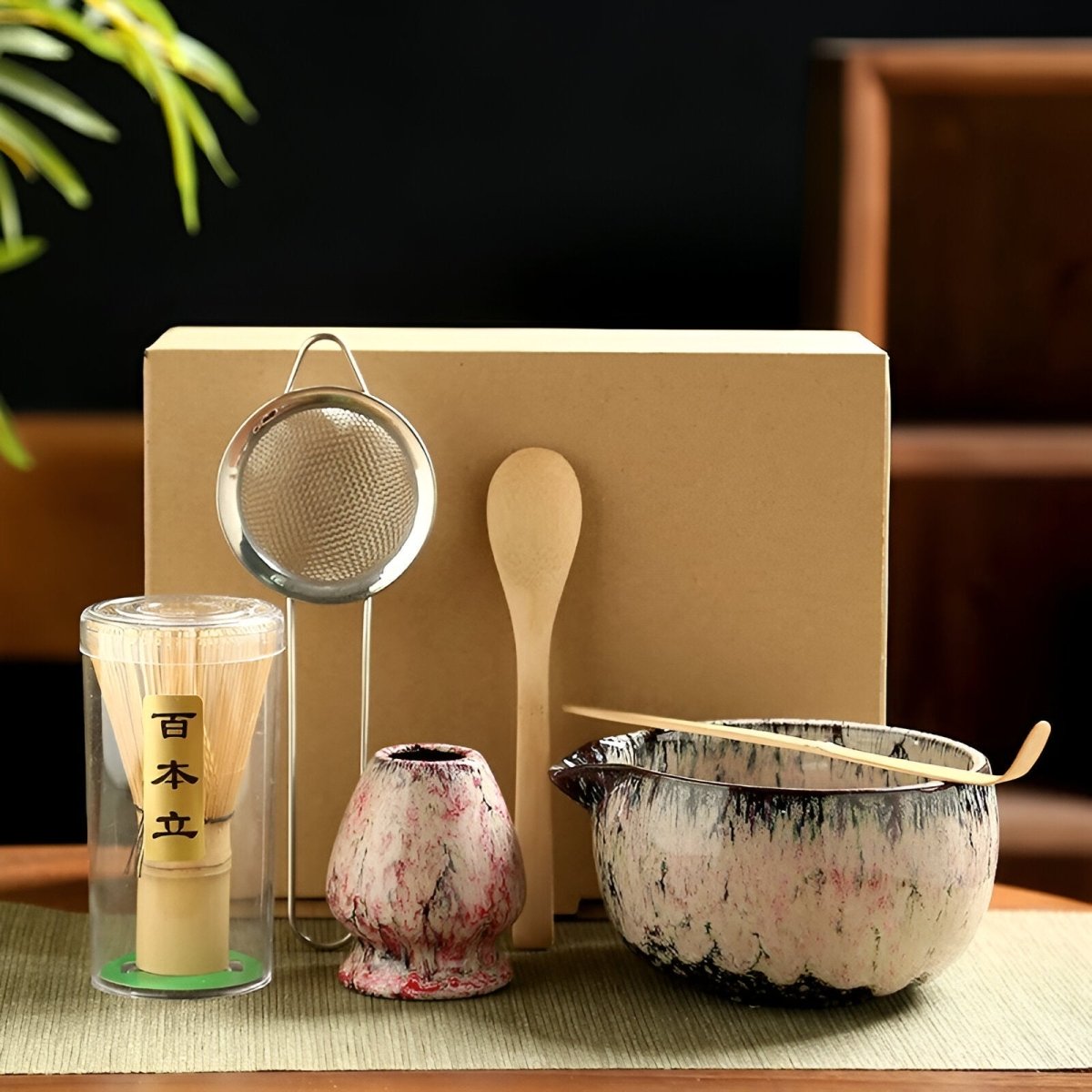 Matcha Set with Matcha Whisk and Bowl, 6 Piece Matcha Kit for Beginners, Tea Gift Set in Bamboo and Pottery_06