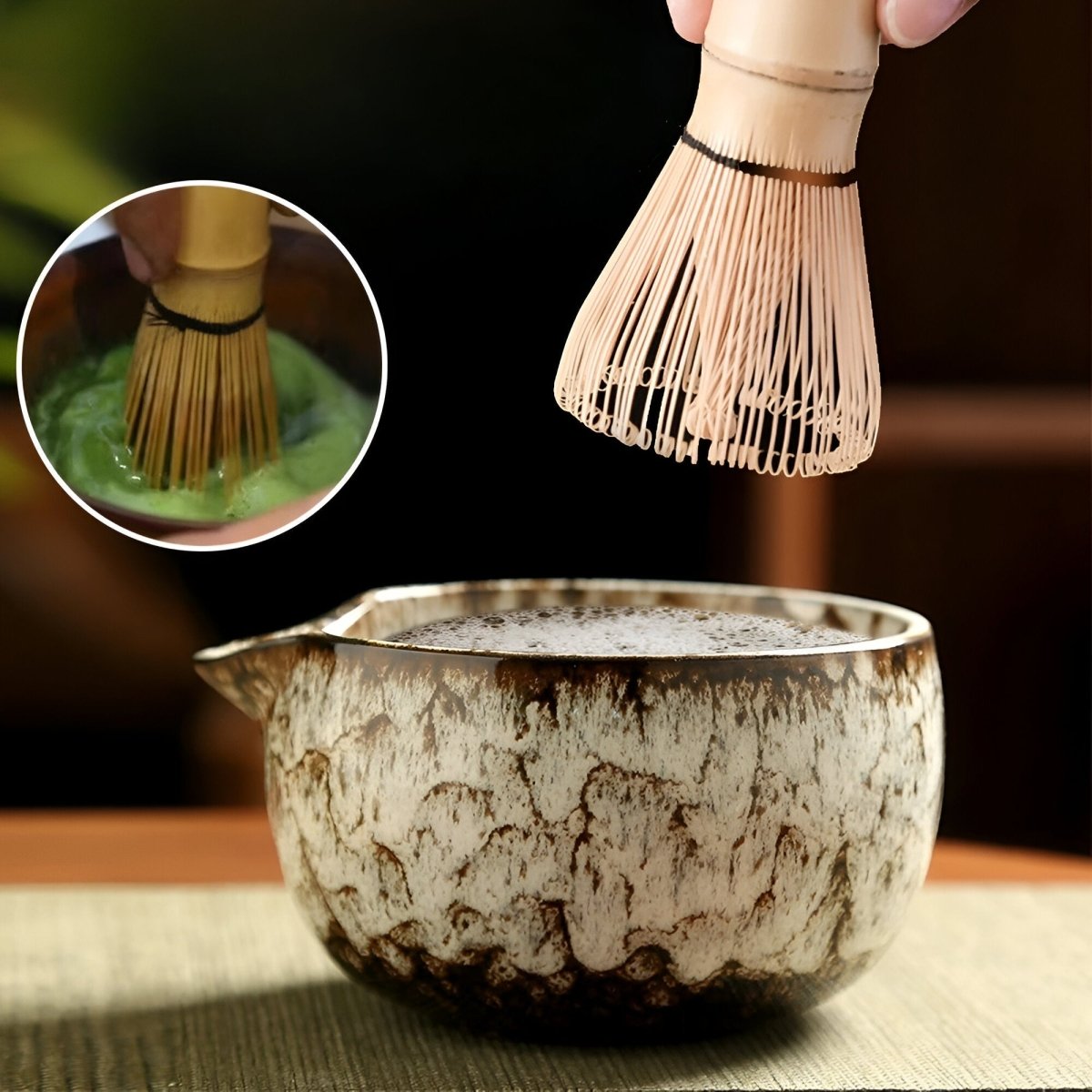 Matcha Set with Matcha Whisk and Bowl, 6 Piece Matcha Kit for Beginners, Tea Gift Set in Bamboo and Pottery_07