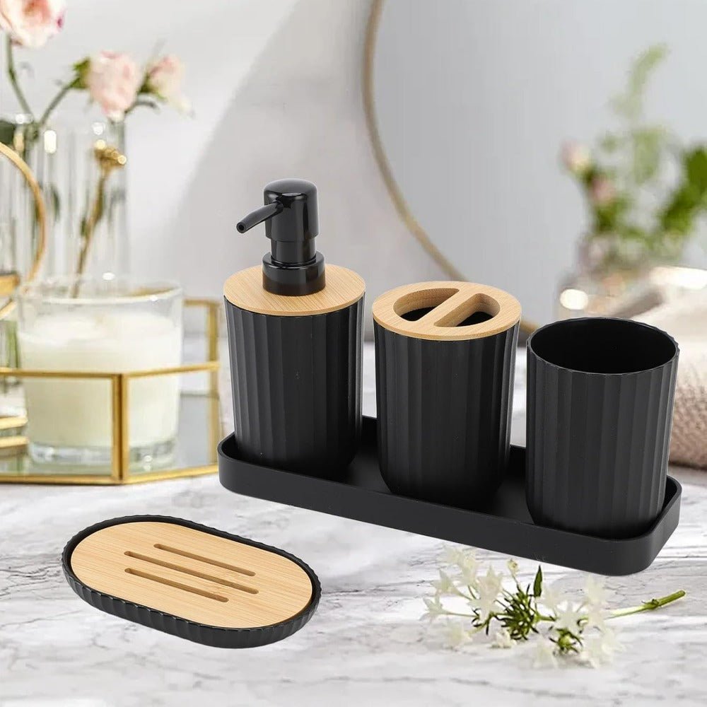 Bathroom Accessories Set, 5 Piece Bathroom Set with Soap Dispenser and Soap Dish, Toothbrush Holder with Cup and Tray_03