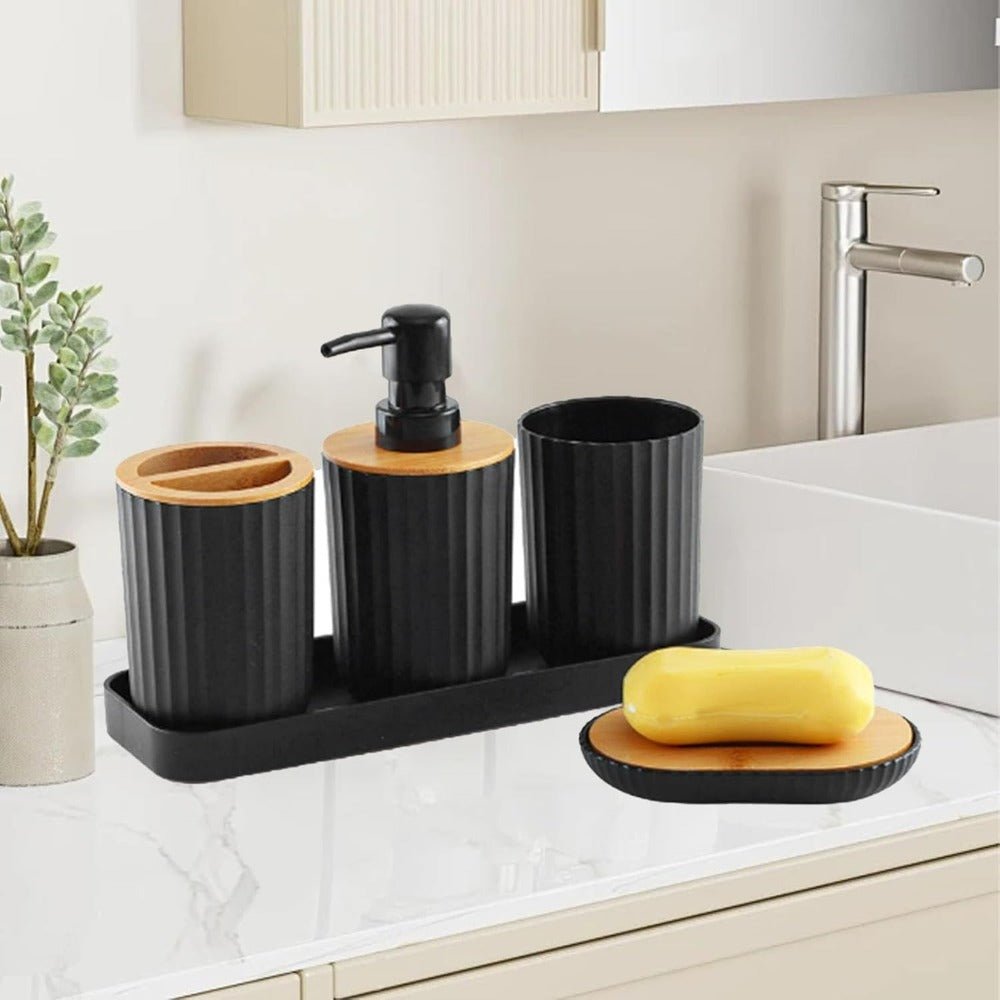 Bathroom Accessories Set, 5 Piece Bathroom Set with Soap Dispenser and Soap Dish, Toothbrush Holder with Cup and Tray_04