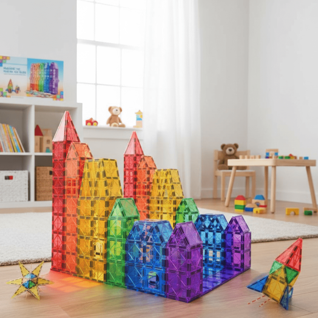 Magnetic Tiles 40 Piece Set, Magnetic Building Tiles, Montessori Toys for 3 Year Olds, Magnetic Toys for Shapes_00