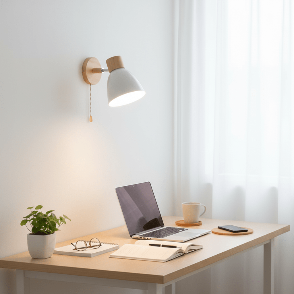 Living Room Wall Lights, Wooden Wall Light for Bedroom and Hallway, Modern Bedside Wall Lamp with Pull Switch