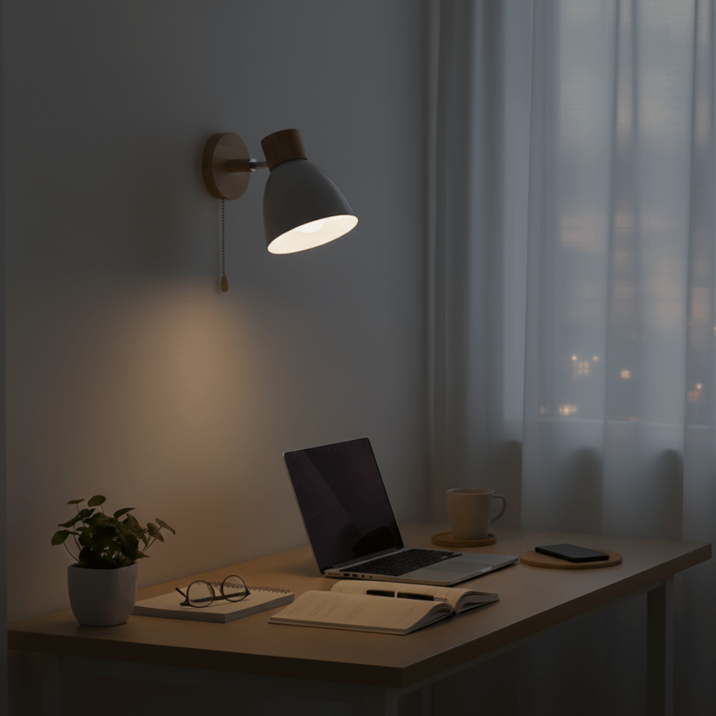 Living Room Wall Lights, Wooden Wall Light for Bedroom and Hallway, Modern Bedside Wall Lamp with Pull Switch_03