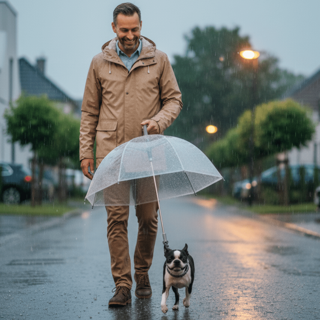 Dog Umbrella with Leash Attachment, Transparent Umbrella for Small to Medium Dogs, Waterproof Dog Walking Umbrella_00
