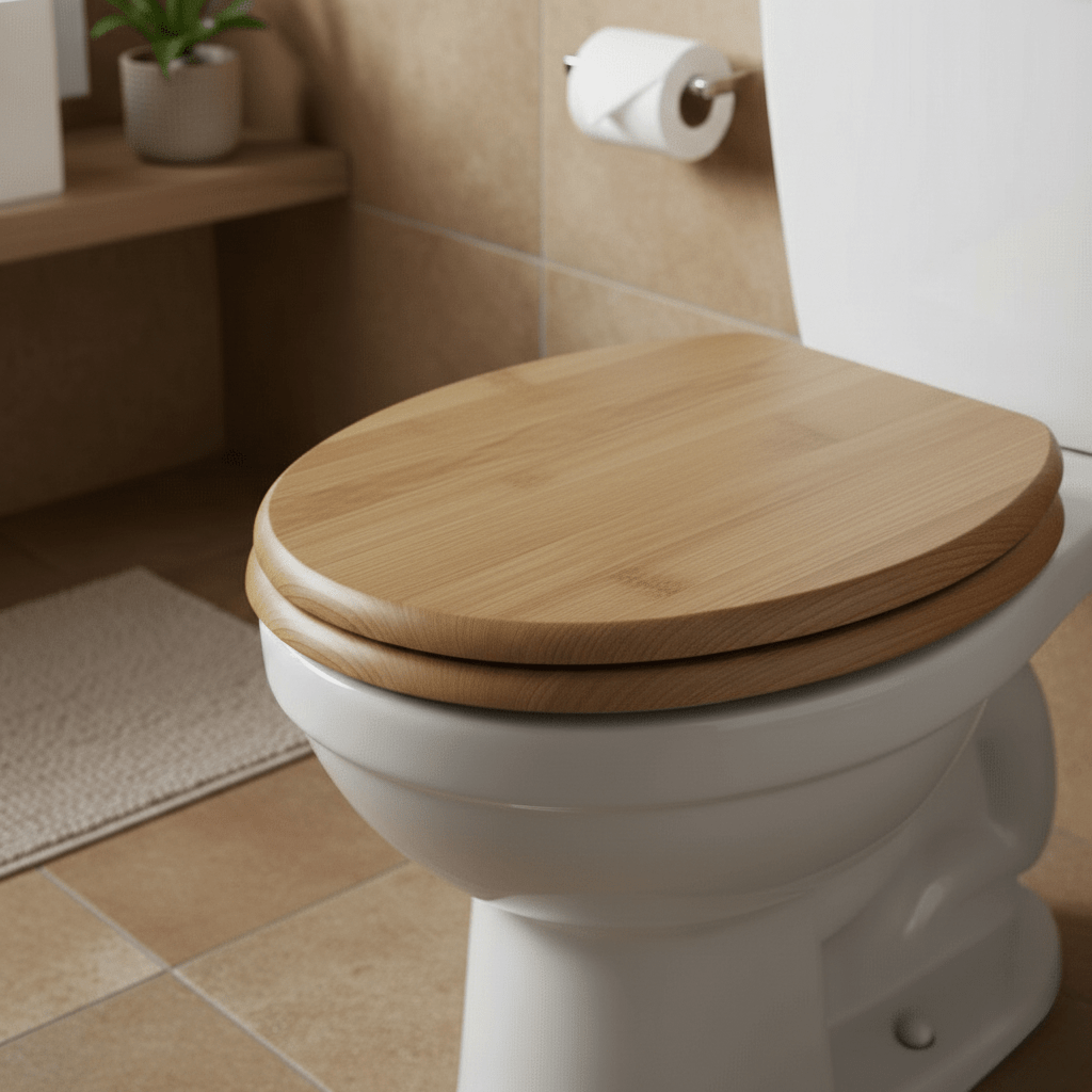 Toilet Seat with Soft Close, Wooden Toilet Seat with Adjustable Hinges, Oval Replacement Toilet Seat