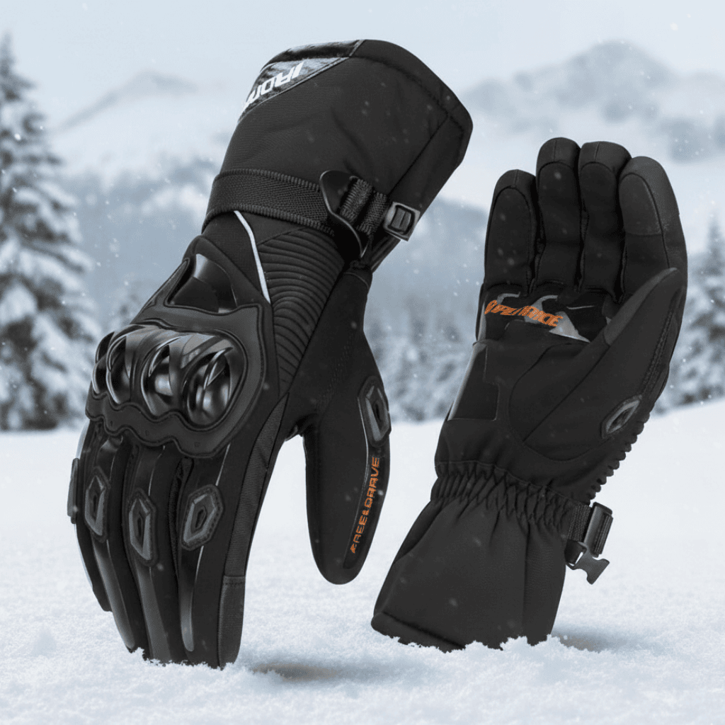 Winter Motorcycle Gloves, Thermal Gloves with Touchscreen Fingers and Reflective Trim, Insulated Motorbike Gloves