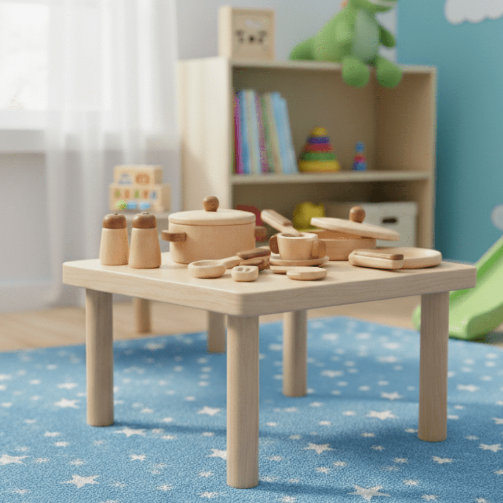 Wooden Play Kitchen, Kids Kitchen in Tree Trunk Design, Toy Kitchen for Role Play, Wooden Toys for 3 Year Olds_00