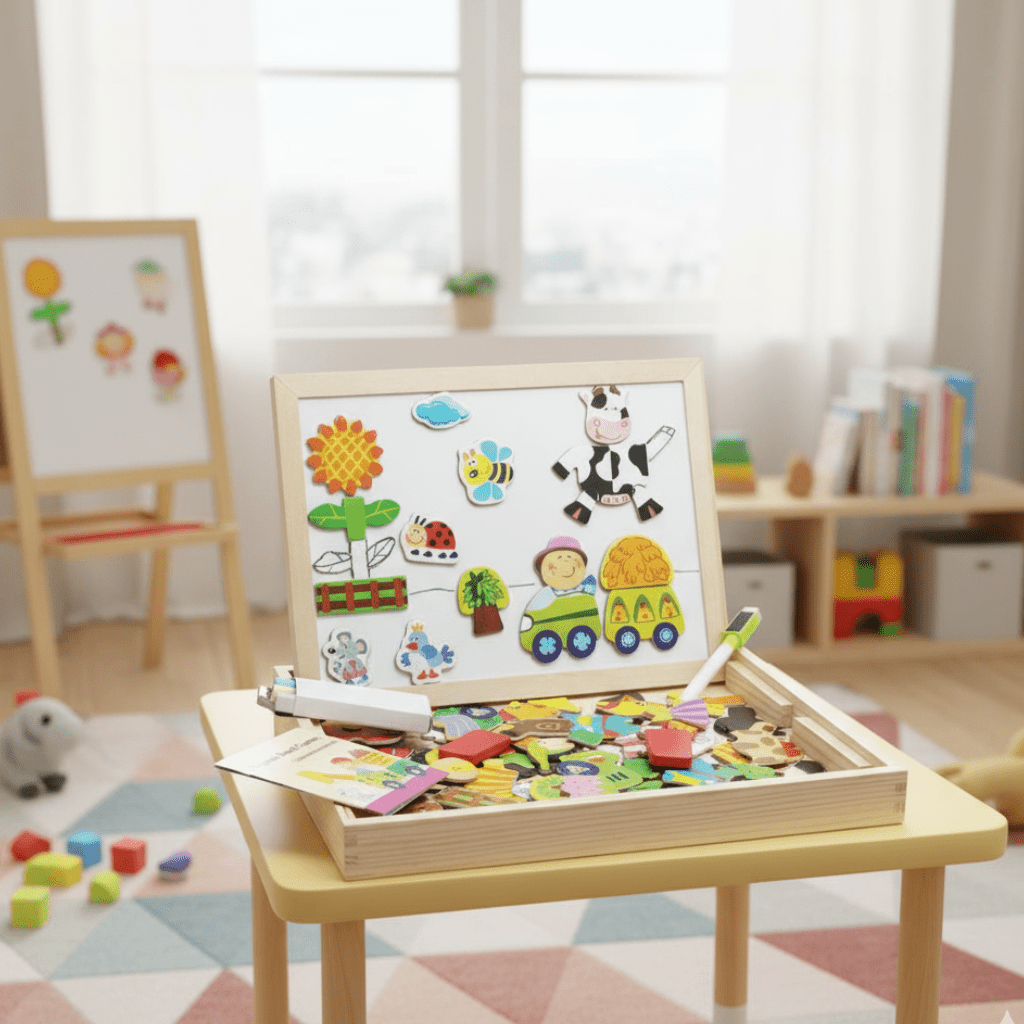 Magnetic Drawing Board, Double Sided Magnetic and Chalkboard with Letters or Shapes, Learning Toys for 3 Year Olds_00