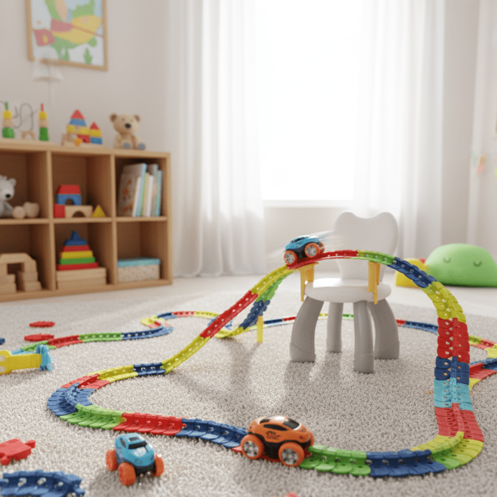 Flexible Car Track, Race Track Set with Loops and Racing Car, Bendable Toy Car Tracks with 46 to 184 Pieces