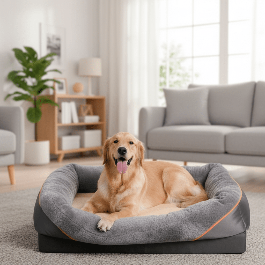 Dog Beds Large, Orthopaedic Memory Foam Dog Bed with Pillow, Waterproof Dog Bed for Large Dogs
