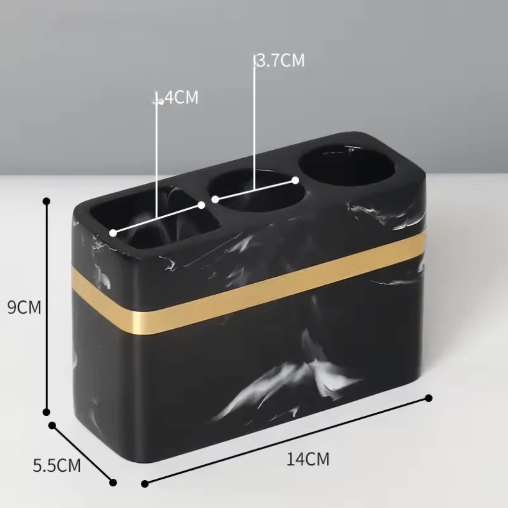 Black and Gold Bathroom Accessories Marble Look, Soap Dispenser, Toothbrush Holder, Soap Dish, Tissue Box, Bathroom Tray_19