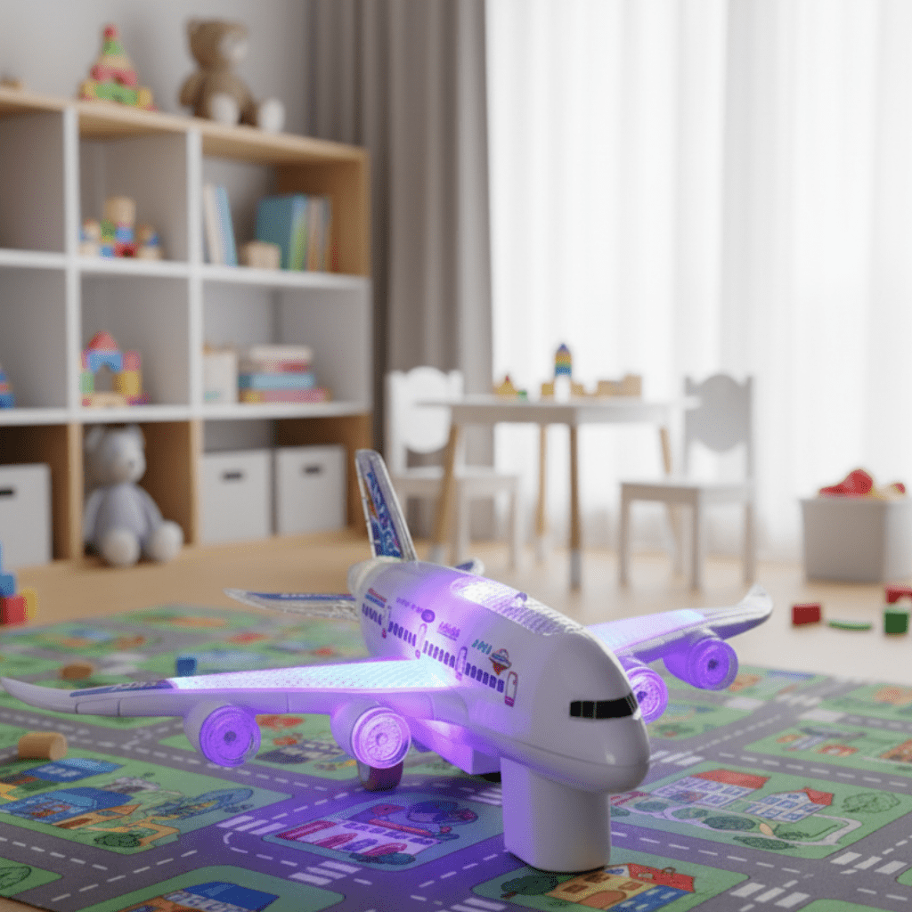 Toy Aeroplane with Music and Lights, Aeroplane Toys with Automatic Obstacle Avoidance, Light Up Toys, Musical Kids Toys