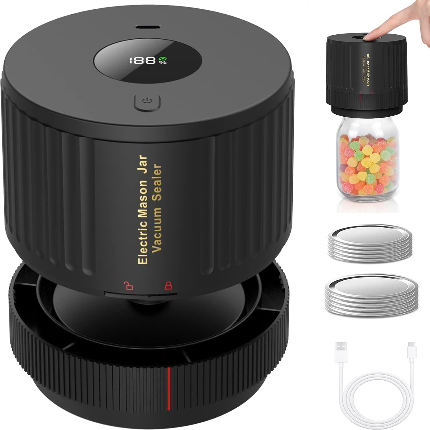 Mason Jar Sealer | Electric Vacuum Food Sealer with One-Touch Operation | Compact Design for Extended Freshness