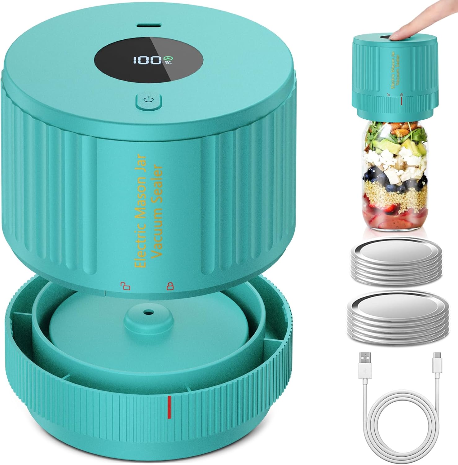 Mason Jar Sealer | Electric Vacuum Food Sealer with One-Touch Operation | Compact Design for Extended Freshness