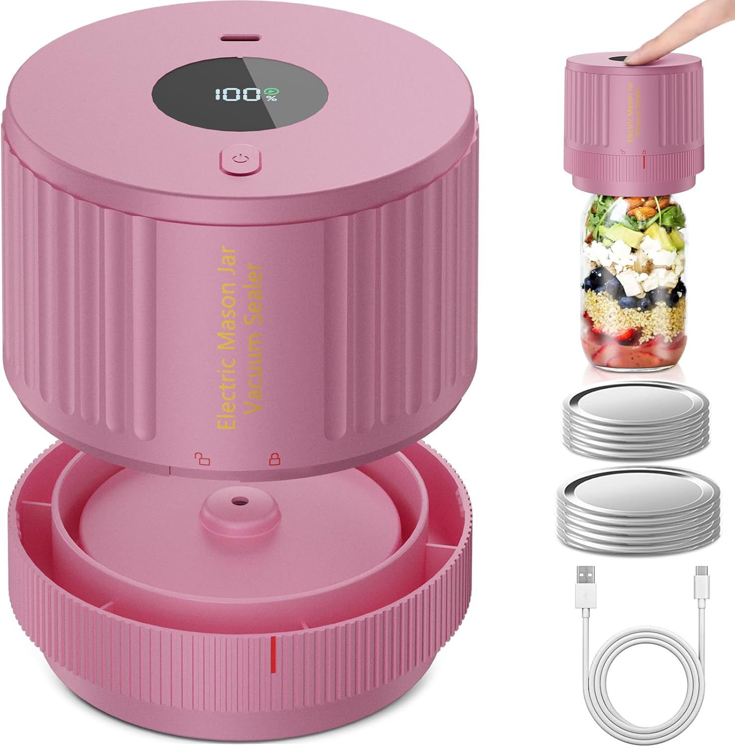 Mason Jar Sealer | Electric Vacuum Food Sealer with One-Touch Operation | Compact Design for Extended Freshness 2