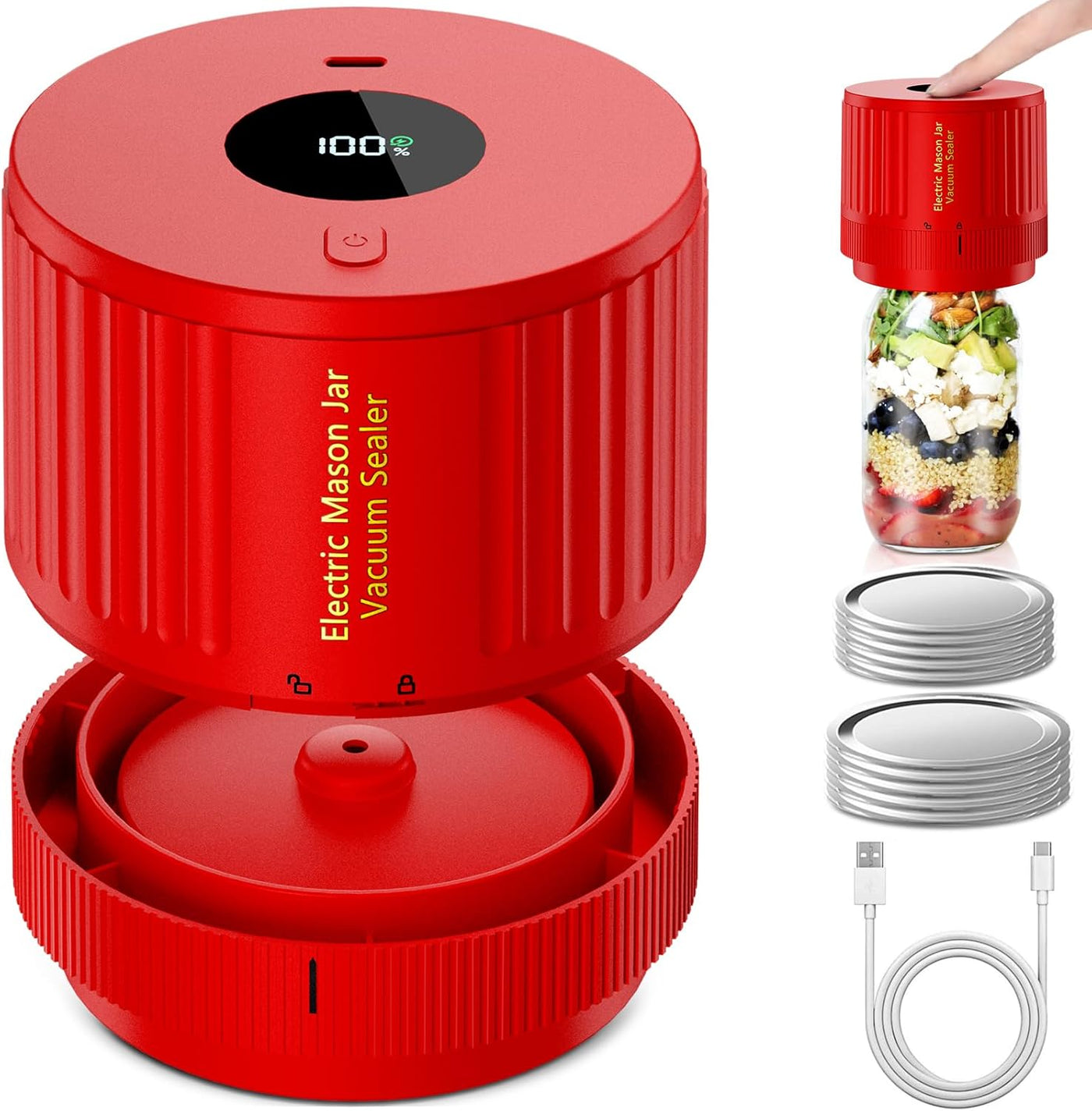 Mason Jar Sealer | Electric Vacuum Food Sealer with One-Touch Operation | Compact Design for Extended Freshness 4