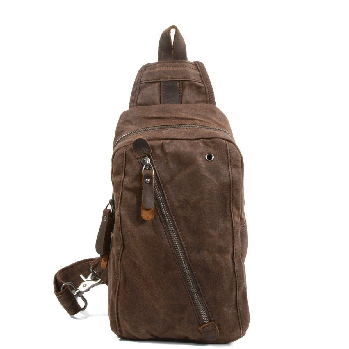 Canvas Sling Backpack, Sling Bags with Vegan Leather Trim and Multiple Compartments – image 12