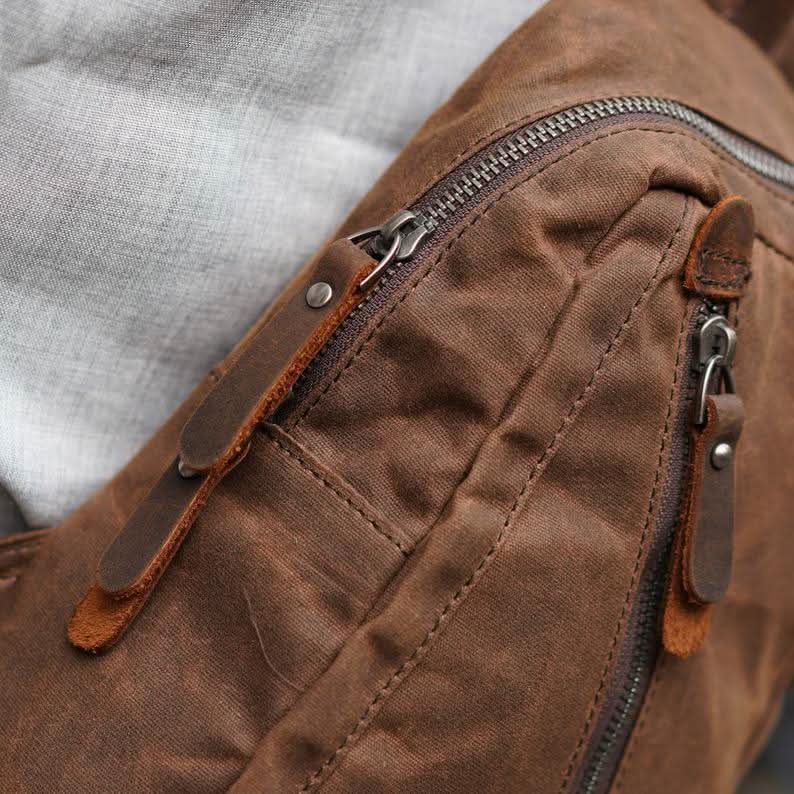 Canvas Sling Backpack, Sling Bags with Vegan Leather Trim and Multiple Compartments, Travel Sling Bag for Everyday – image 7