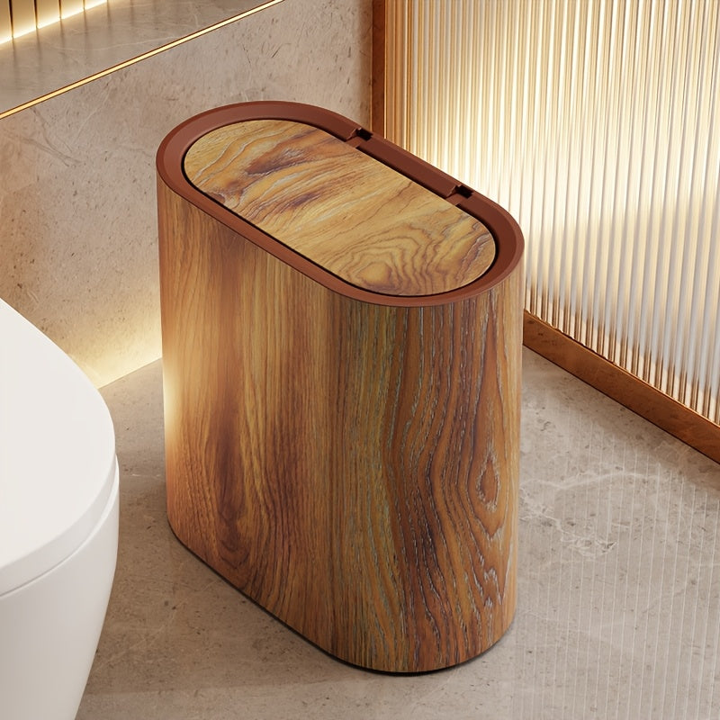 Modern Waste Bin | Slim Oval Trash Can with Covered Lid | Stylish Marble Finish for Compact Spaces 0