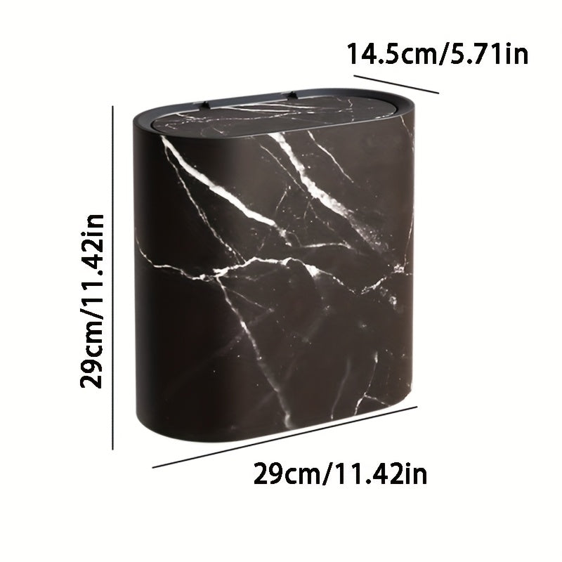 Modern Waste Bin | Slim Oval Trash Can with Covered Lid | Stylish Marble Finish for Compact Spaces 4