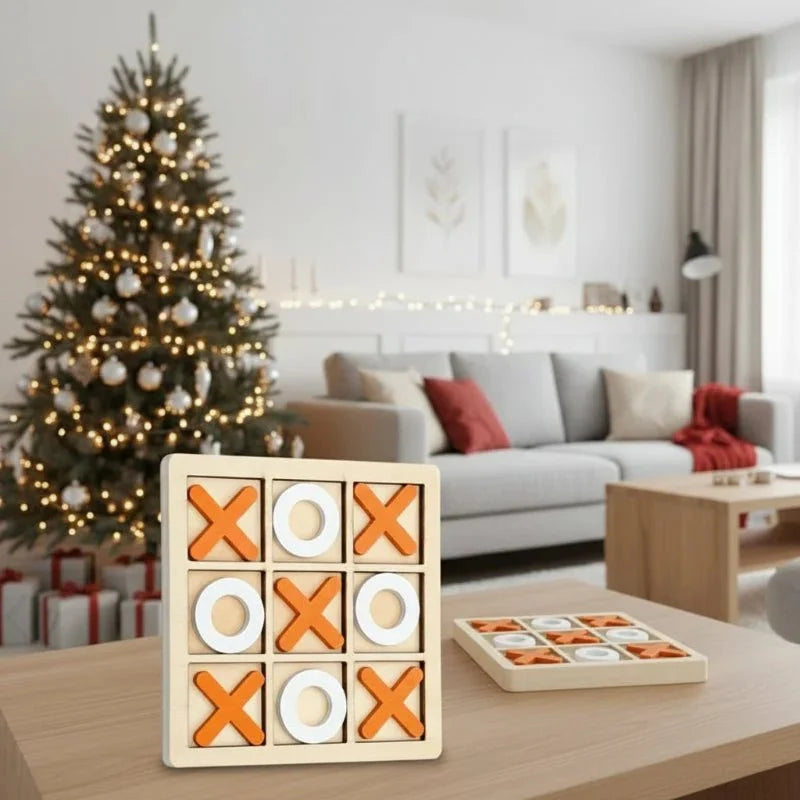 Wooden Puzzle with 3D Shapes, Tic Tac Toe, Noughts and Crosses Wooden Game, Montessori Toys for 3 Year Olds