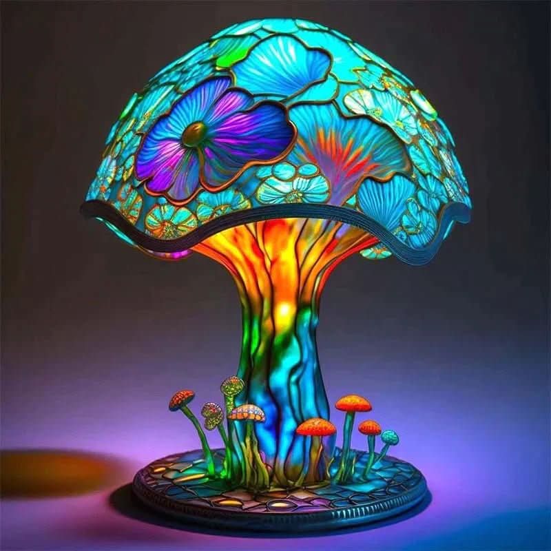 Mosaic Table Lamp, Glass Bedside Lamp for Bedroom, Living Room Lamp with Warm Decorative Glow