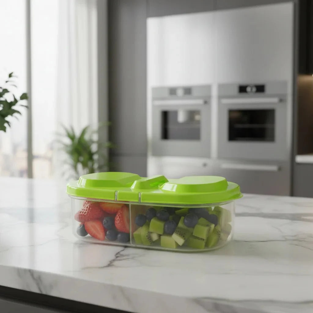 Plastic Storage Box with Compartments, Snack Box for Fruit and Dry Food, Food Storage Containers for Fridge and Pantry