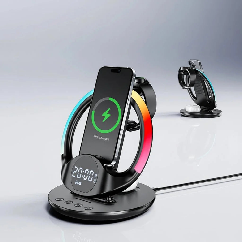 iPhone Charger 6 in 1, Samsung Wireless Charger, RGB Light and Alarm Clock, Charging Station for Phone and Watch_02