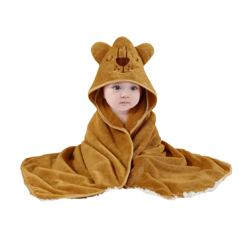 Baby Bath Towel with Hood 80 x 80 cm, Newborn Towel in Velour Cotton