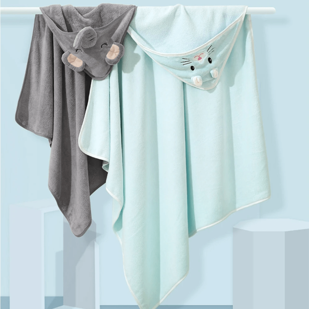 Baby Bath Towel with Hood 80 x 80 cm, Newborn Towel in Velour Cotton, Hooded Baby Towels with Animal Designs – image 9