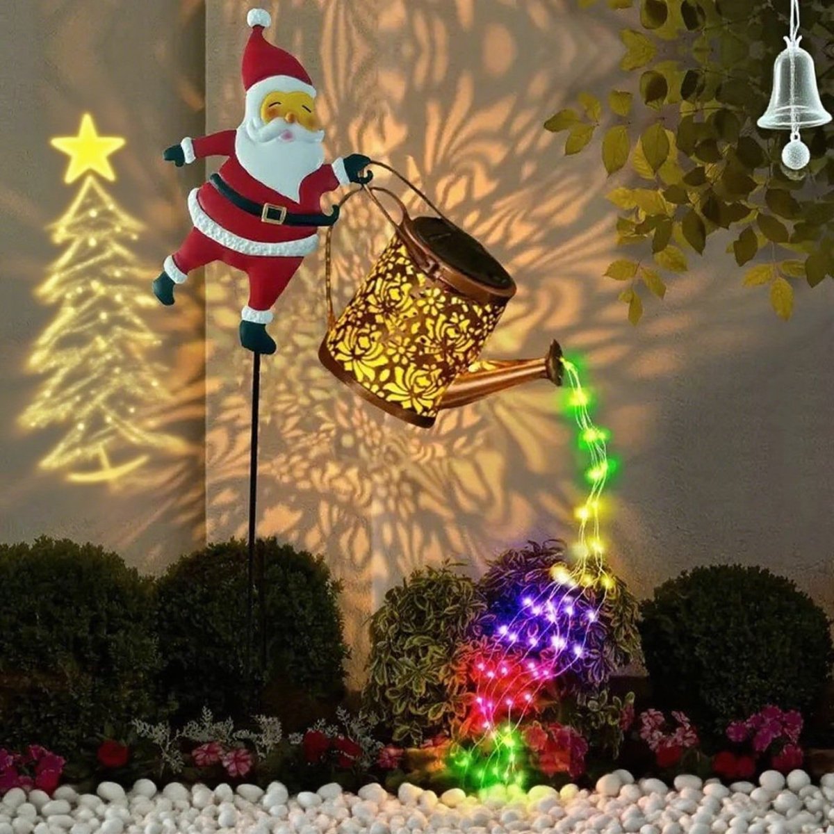 Solar Garden Lantern, Santa Watering Can Christmas Lantern, Outdoor Christmas Decorations, Solar Garden Light IP44