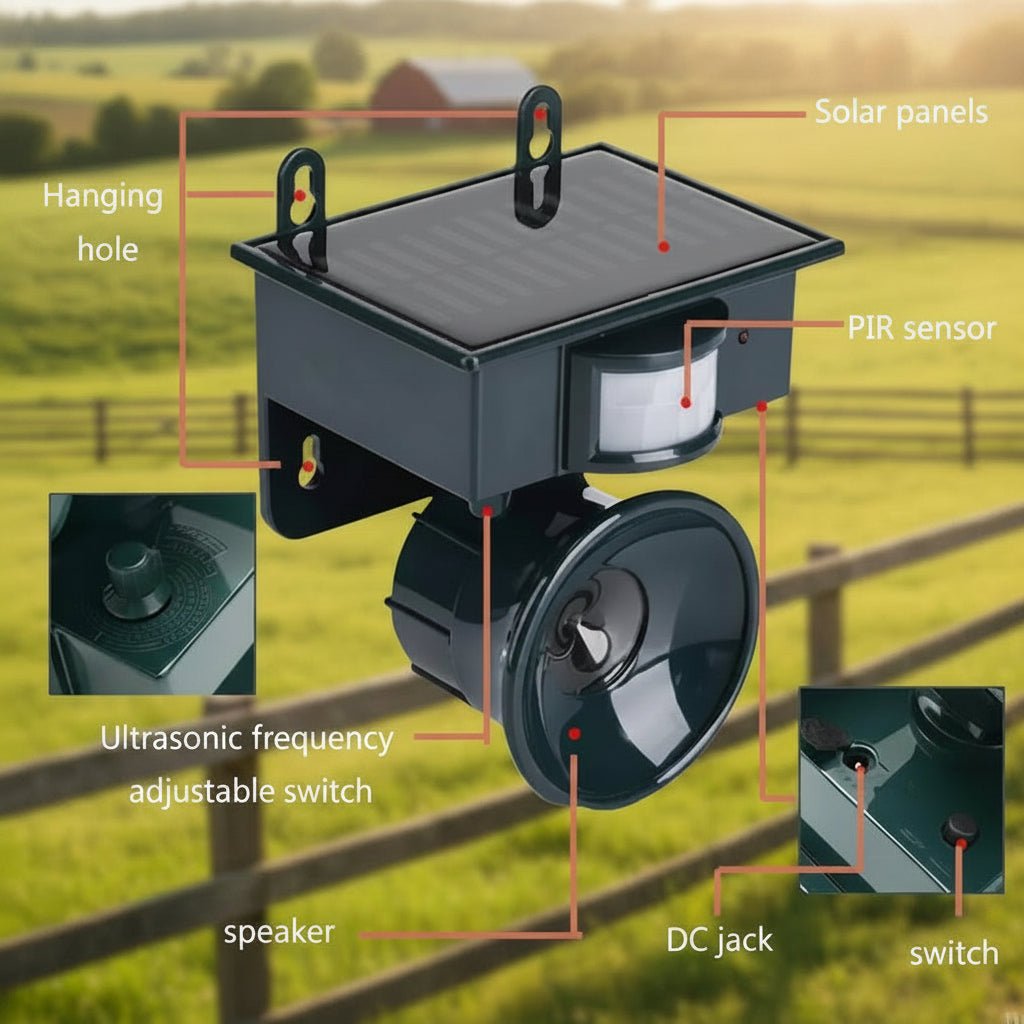 Ultrasonic Bird Repellent for Garden, Bird Scarer for Fruit Trees and Patio, Weather Resistant Bird Deterrent Device_01