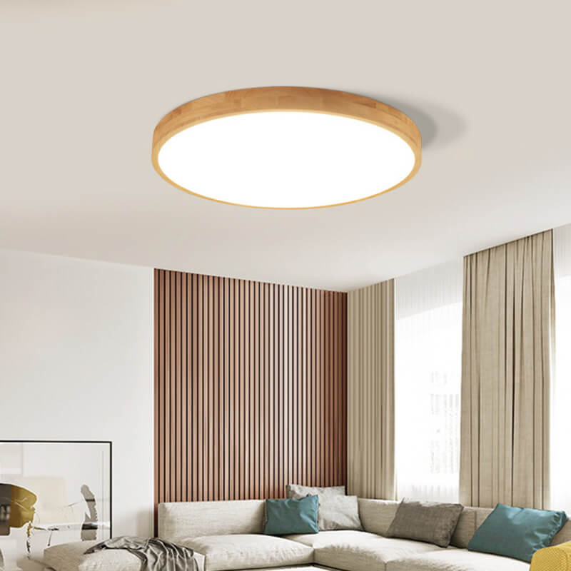 Navi Flush Mount Ceiling Light | Ultra-Thin Solid Wood Design, 18W LED