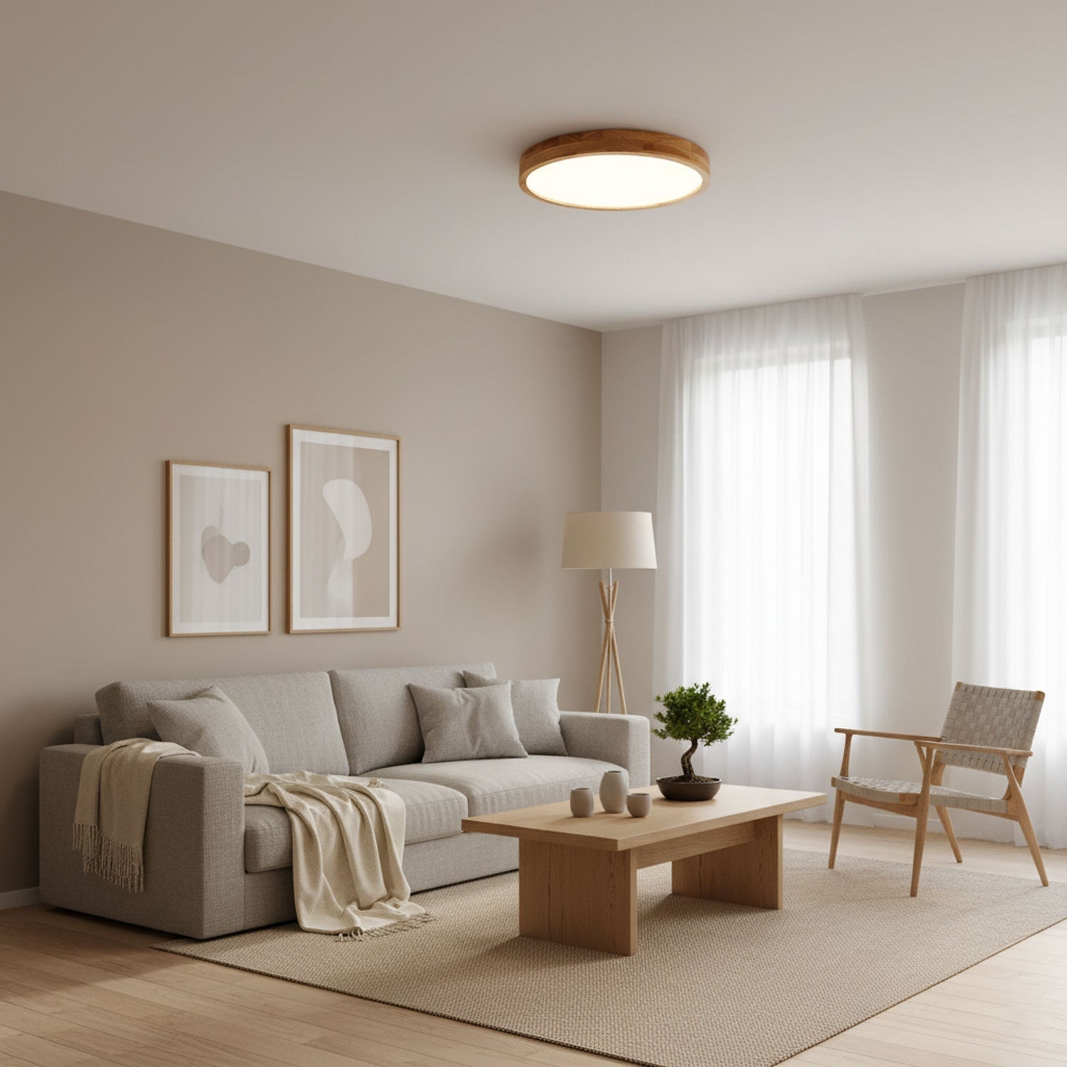Nora Flush Mount Ceiling Light | Round Wooden LED, Energy Efficient 2