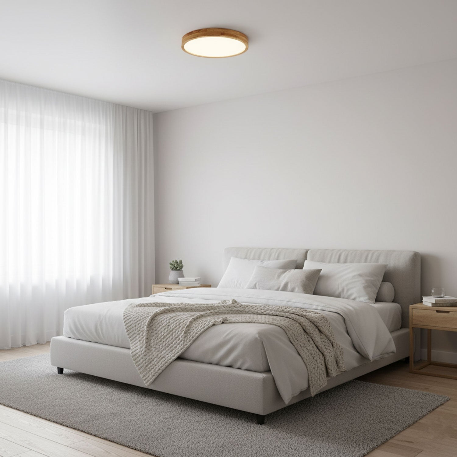 Nora Flush Mount Ceiling Light | Round Wooden LED, Energy Efficient 5