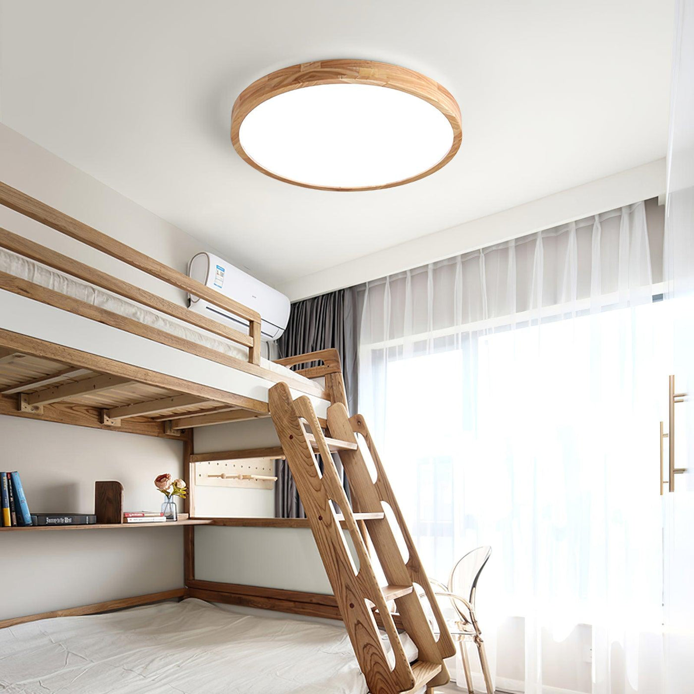 Nora Flush Mount Ceiling Light | Round Wooden LED, Energy Efficient 8