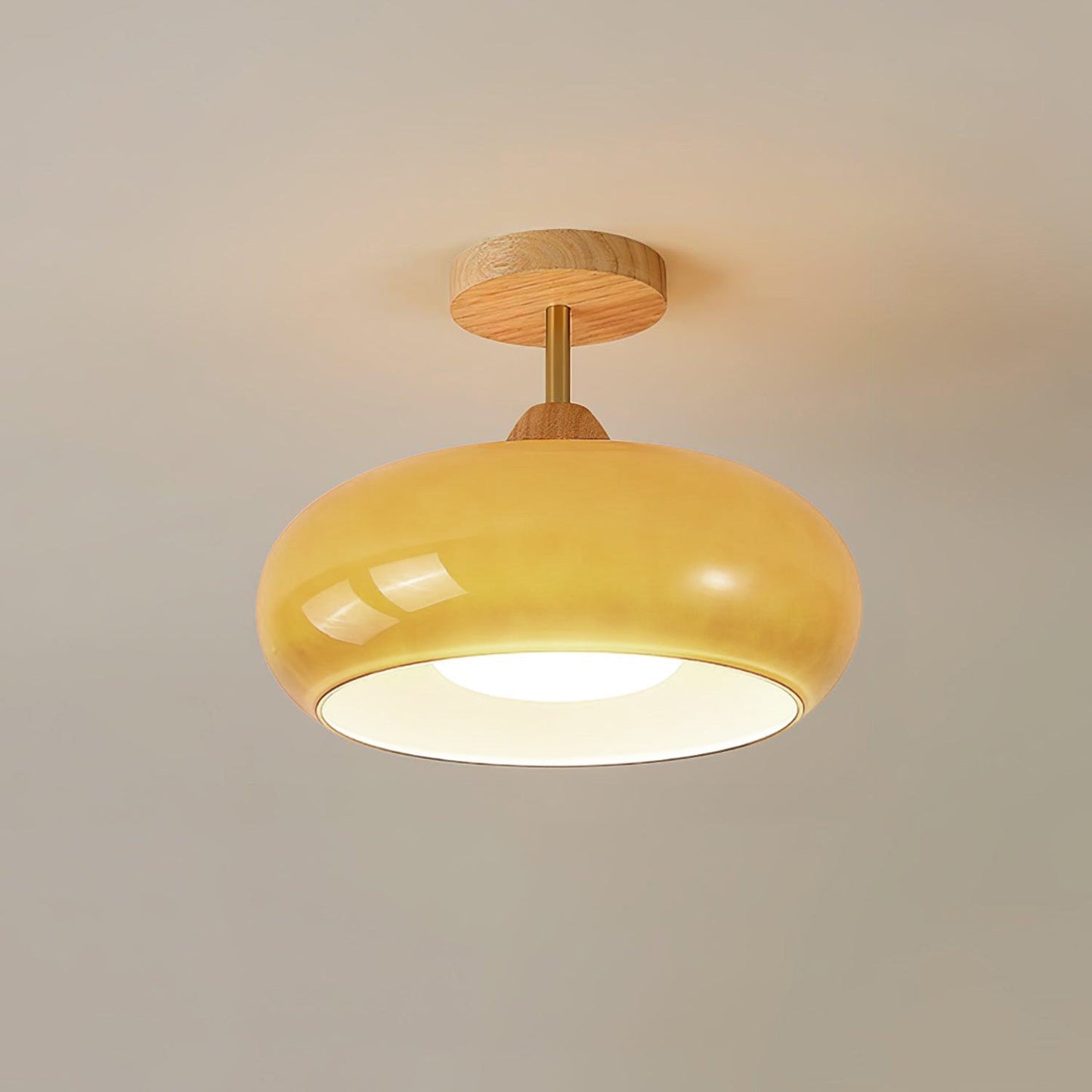 NordicAura | Elegant Wooden Glass Semi-Flush Mount Ceiling Light 0
